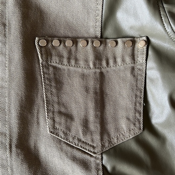 Zara Green XS Contrast Faux Leather Studded Jacket - Picture 9 of 10